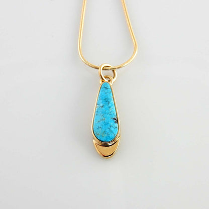 14kt Yellow Gold Blue Morenci Turquoise Inlay Pendant - DeSantis