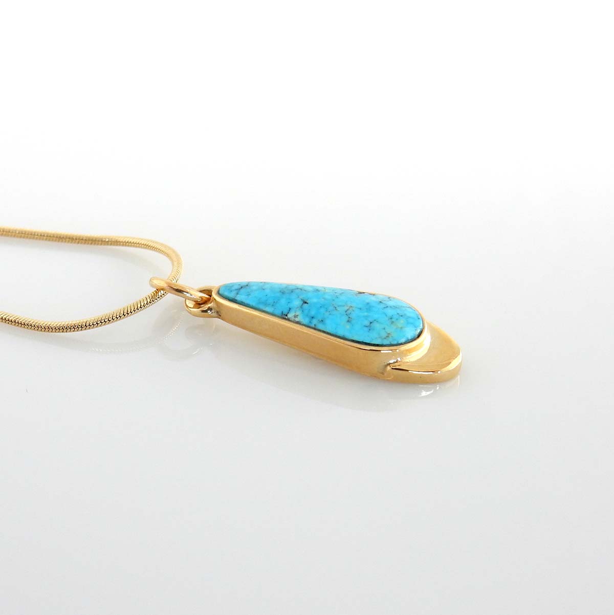 14kt Yellow Gold Blue Morenci Turquoise Inlay Pendant - DeSantis