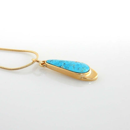 14kt Yellow Gold Blue Morenci Turquoise Inlay Pendant - DeSantis