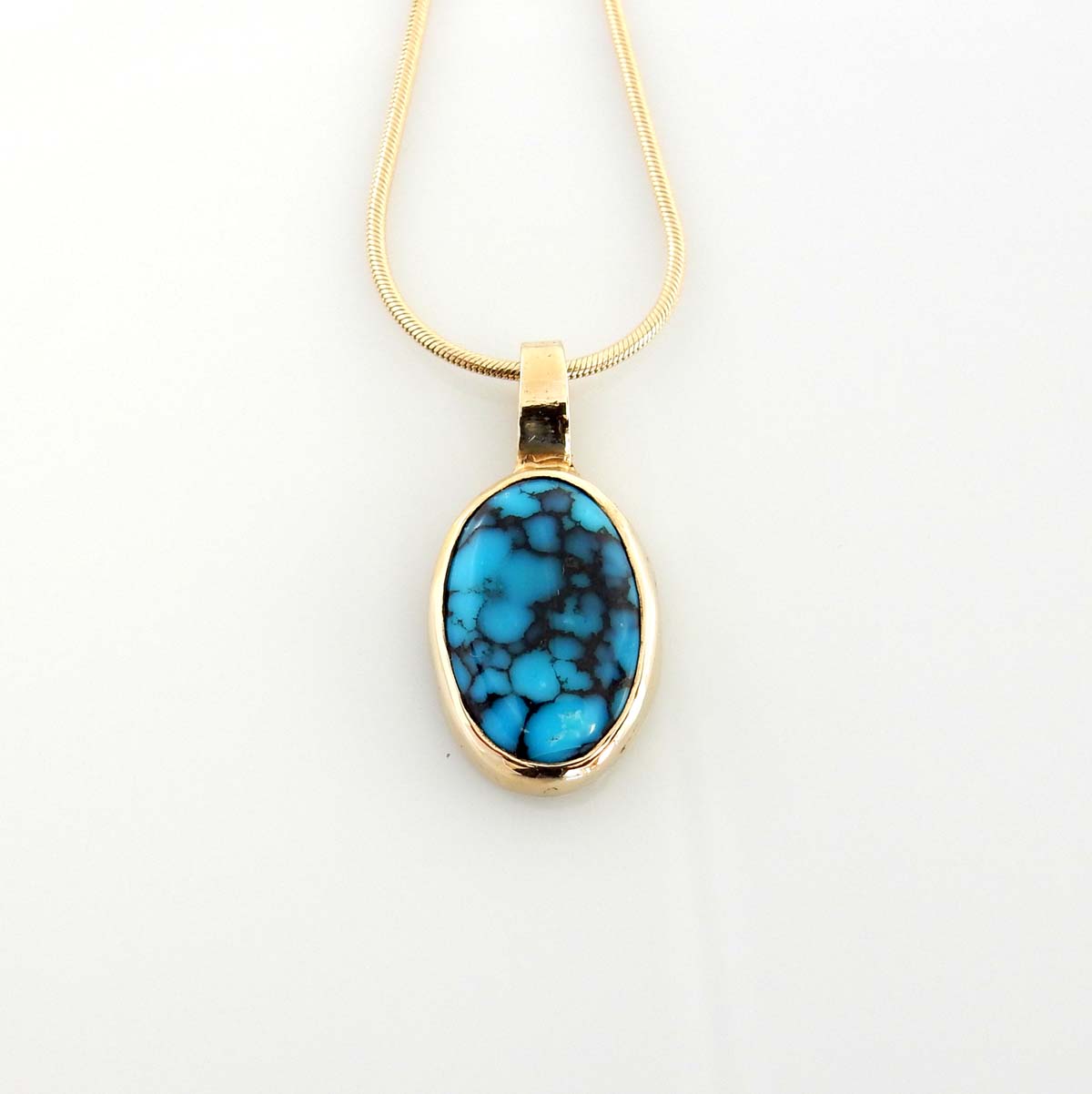 14kt Yellow Gold Blue Spiderweb Turquoise Pendant - DeSantis