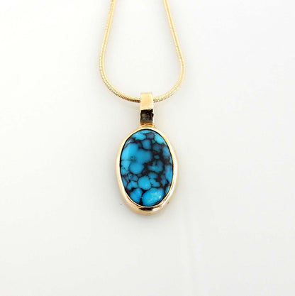 14kt Yellow Gold Blue Spiderweb Turquoise Pendant - DeSantis