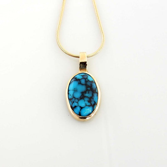 14kt Yellow Gold Blue Spiderweb Turquoise Pendant - DeSantis