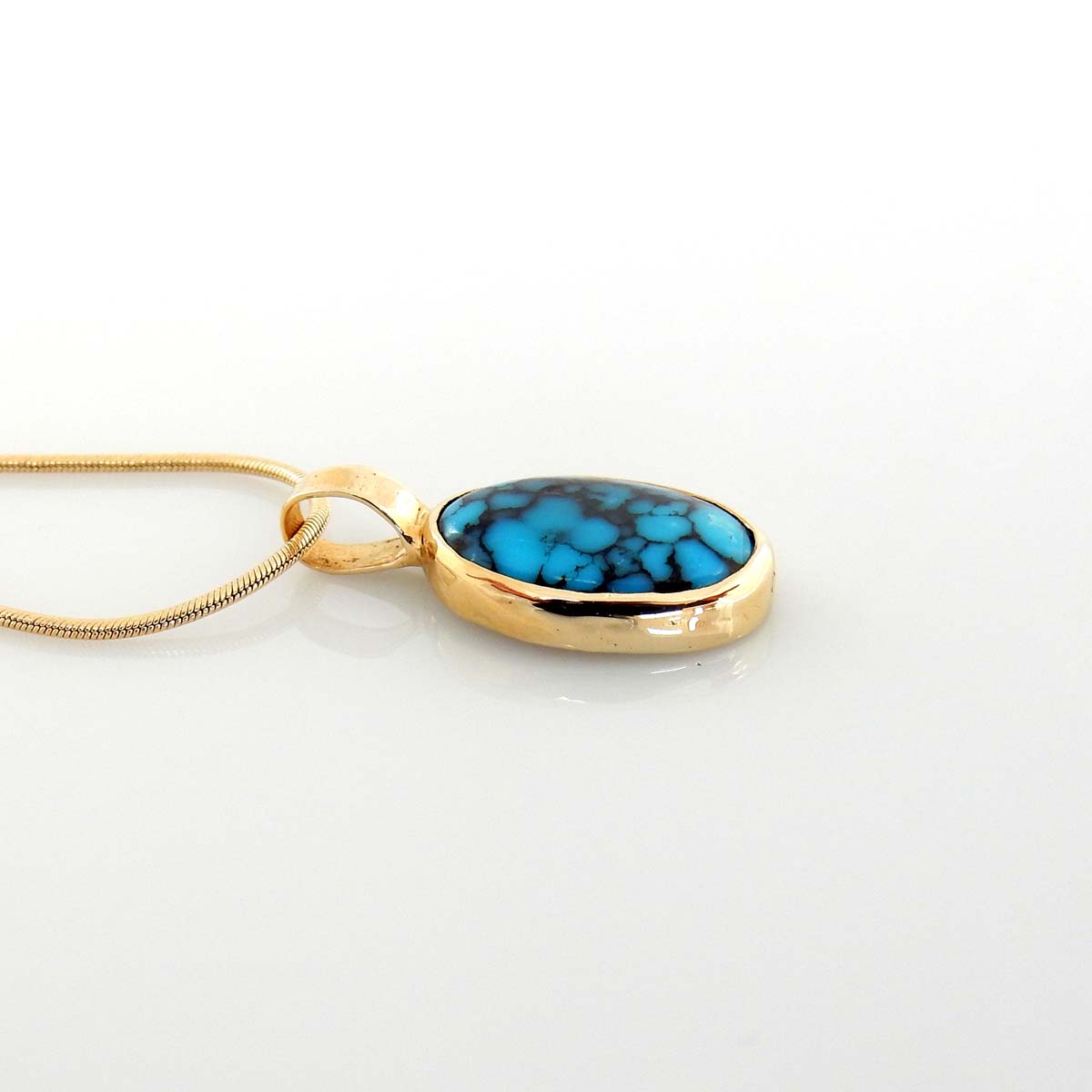14kt Yellow Gold Blue Spiderweb Turquoise Pendant - DeSantis