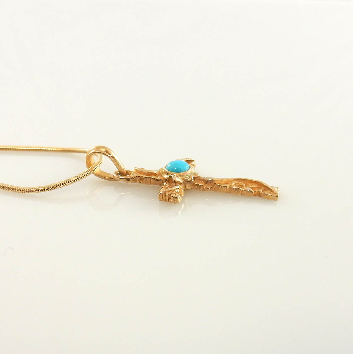 14kt Yellow Gold Blue Turquoise Inlay Cross Pendant - DeSantis