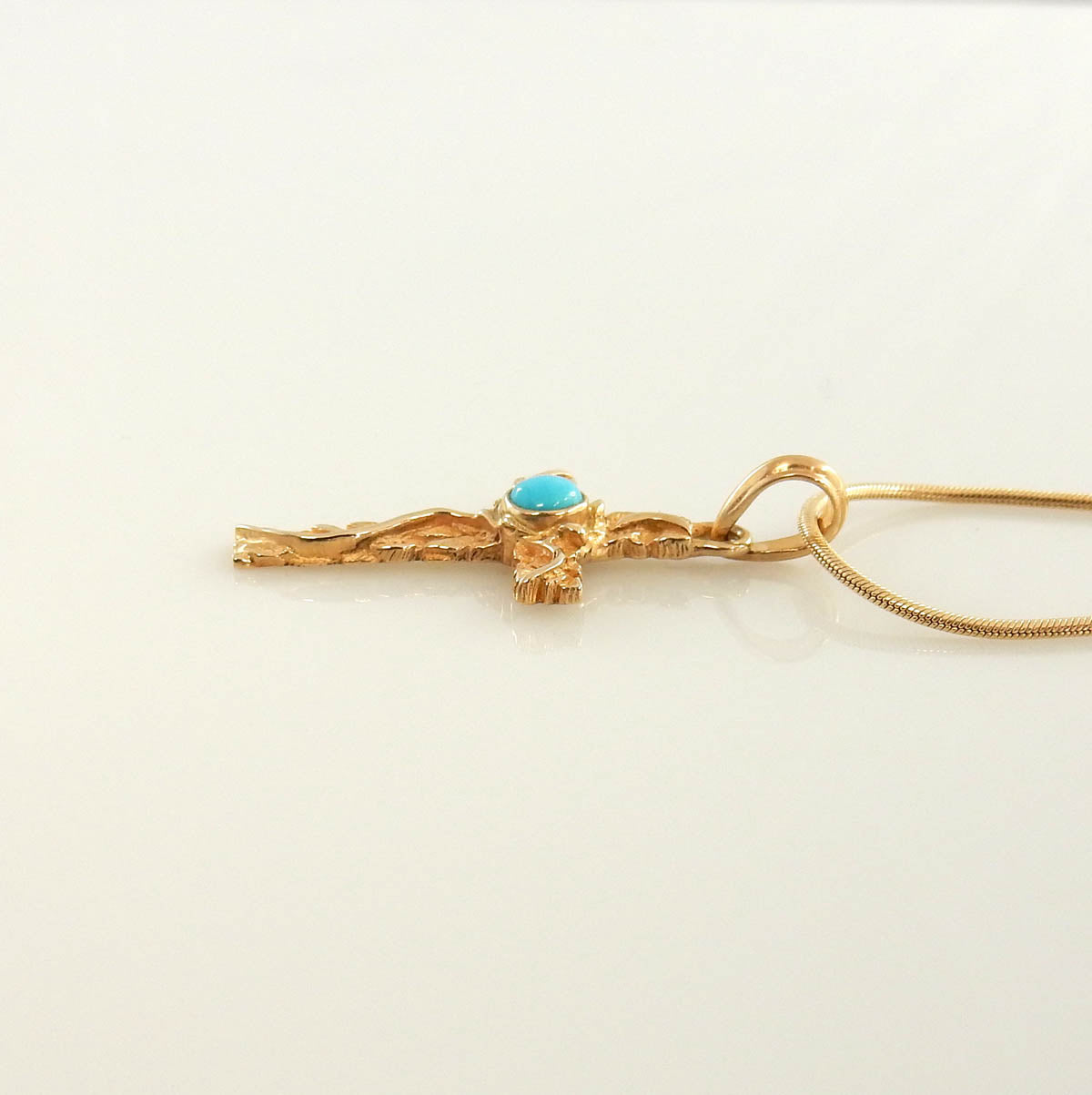 14kt Yellow Gold Blue Turquoise Inlay Cross Pendant - DeSantis