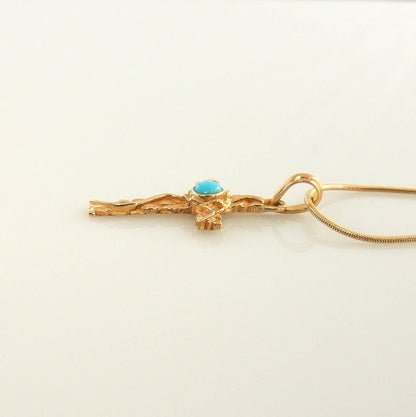 14kt Yellow Gold Blue Turquoise Inlay Cross Pendant - DeSantis