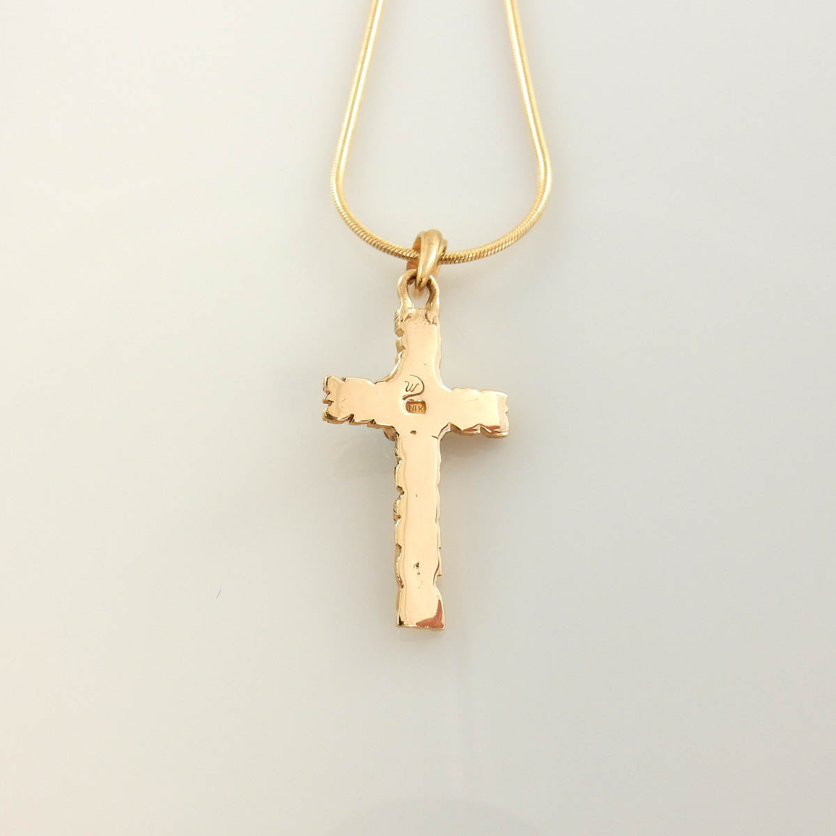 14kt Yellow Gold Blue Turquoise Inlay Cross Pendant - DeSantis