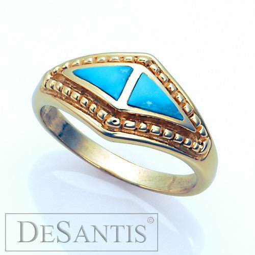 14kt Yellow Gold Blue Turquoise Inlay Ring Size 8 - DeSantis