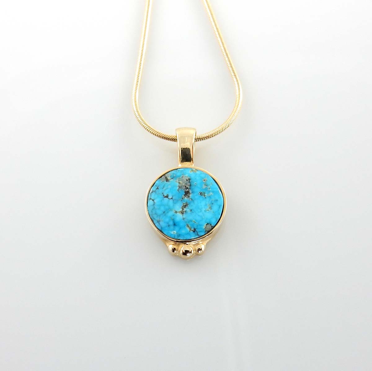 14kt Yellow Gold Blue Turquoise Inlay Round Pendant - DeSantis