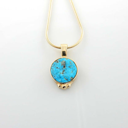 14kt Yellow Gold Blue Turquoise Inlay Round Pendant - DeSantis