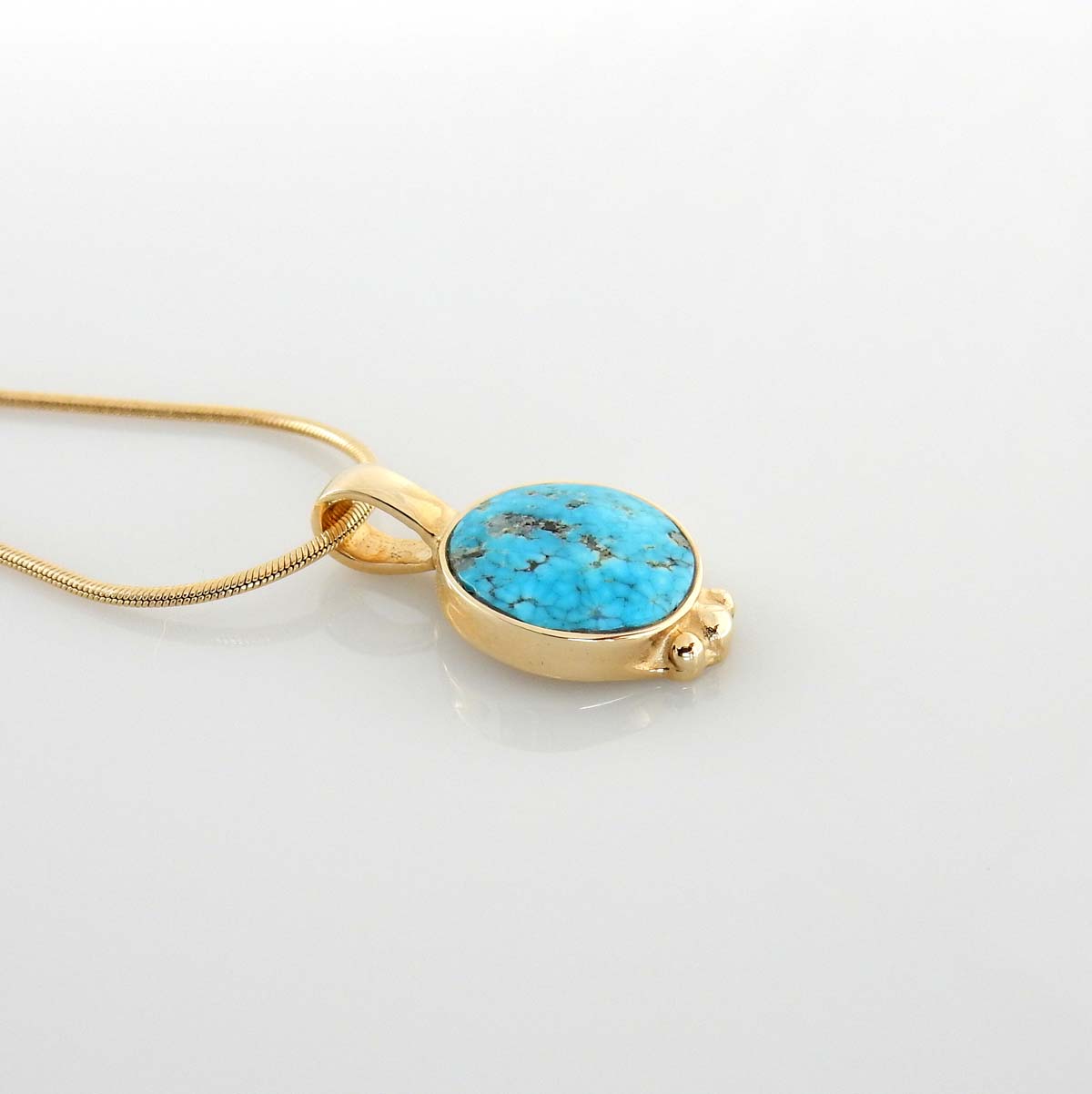 14kt Yellow Gold Blue Turquoise Inlay Round Pendant - DeSantis
