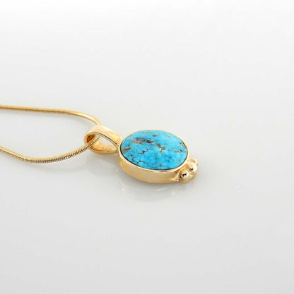 14kt Yellow Gold Blue Turquoise Inlay Round Pendant - DeSantis