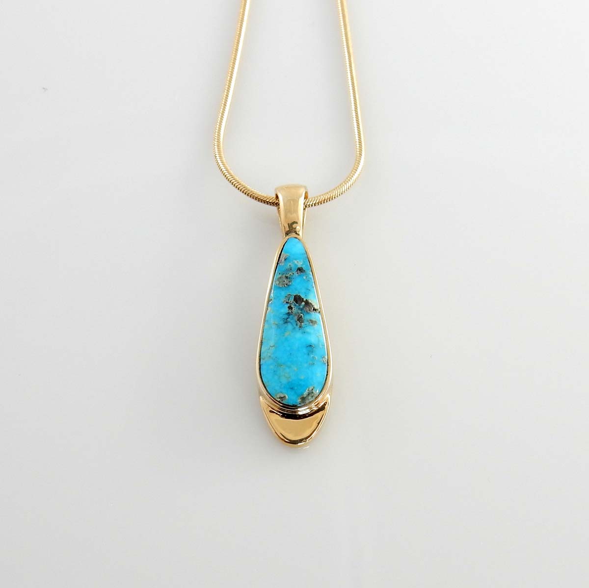 14kt Yellow Gold Morenci Turquoise Inlay Drop Pendant - DeSantis