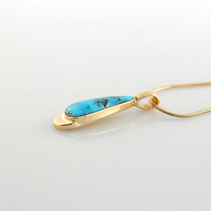 14kt Yellow Gold Morenci Turquoise Inlay Drop Pendant - DeSantis