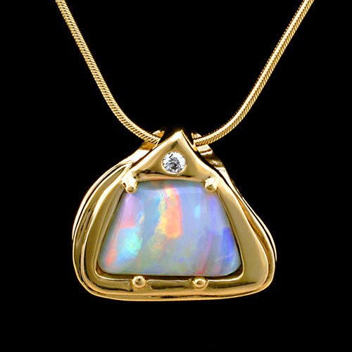 14kt Yellow Gold Natural Brazilian Opal Diamond Pendant - DeSantis