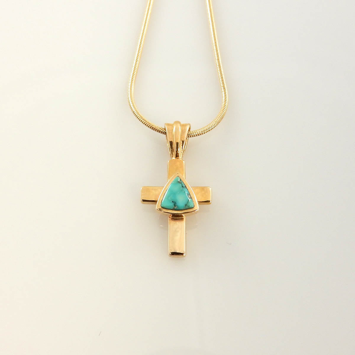 14kt Yellow Gold Turquoise Inlay Cross Pendant - DeSantis