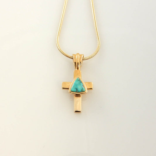 14kt Yellow Gold Turquoise Inlay Cross Pendant - DeSantis