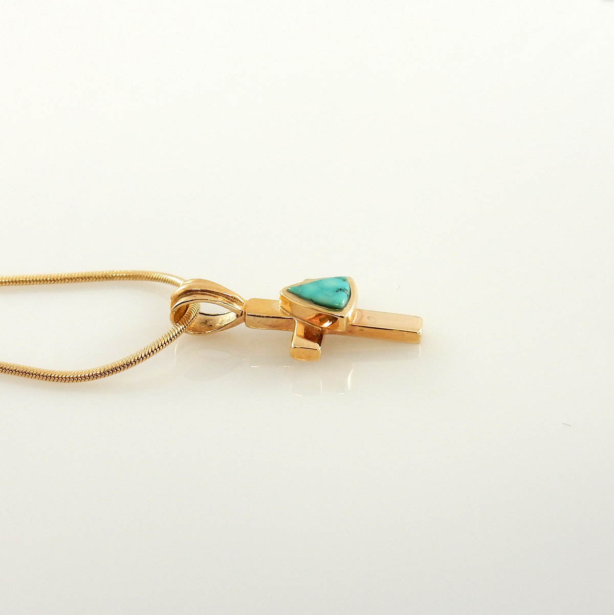 14kt Yellow Gold Turquoise Inlay Cross Pendant - DeSantis