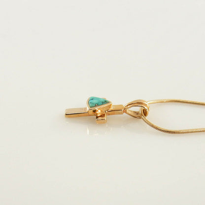14kt Yellow Gold Turquoise Inlay Cross Pendant - DeSantis