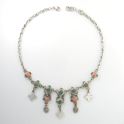 17" Inch Handmade Sterling Silver Turquoise Coral Adjustable Necklace - DeSantis