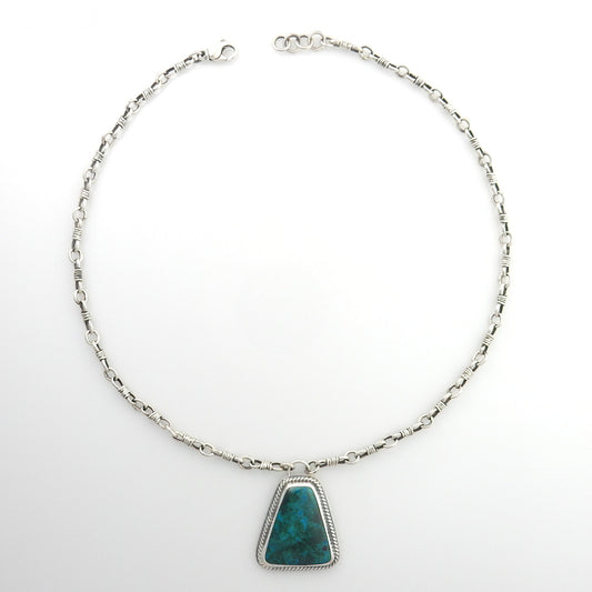 18" Inch Handmade Sterling Silver Chrysocolla Adjustable Necklace - DeSantis