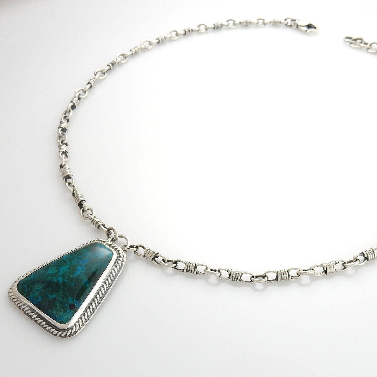 18" Inch Handmade Sterling Silver Chrysocolla Adjustable Necklace - DeSantis