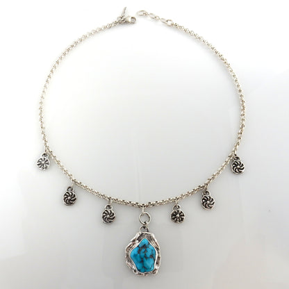 18" Inch Handmade Sterling Silver Darling Darlene Turquoise Adjustable Necklace - DeSantis