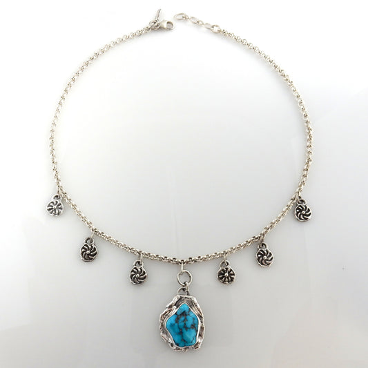 18" Inch Handmade Sterling Silver Darling Darlene Turquoise Adjustable Necklace - DeSantis