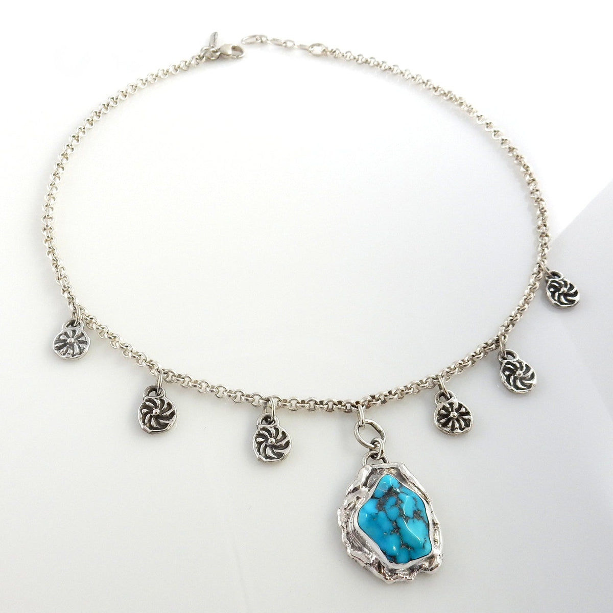 18" Inch Handmade Sterling Silver Darling Darlene Turquoise Adjustable Necklace - DeSantis