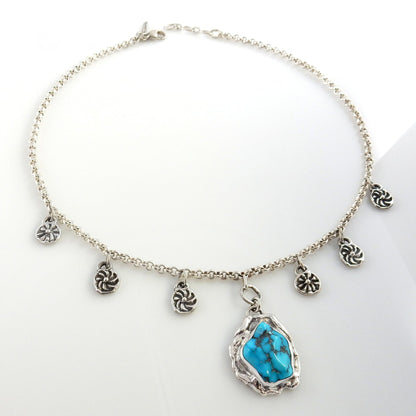 18" Inch Handmade Sterling Silver Darling Darlene Turquoise Adjustable Necklace - DeSantis
