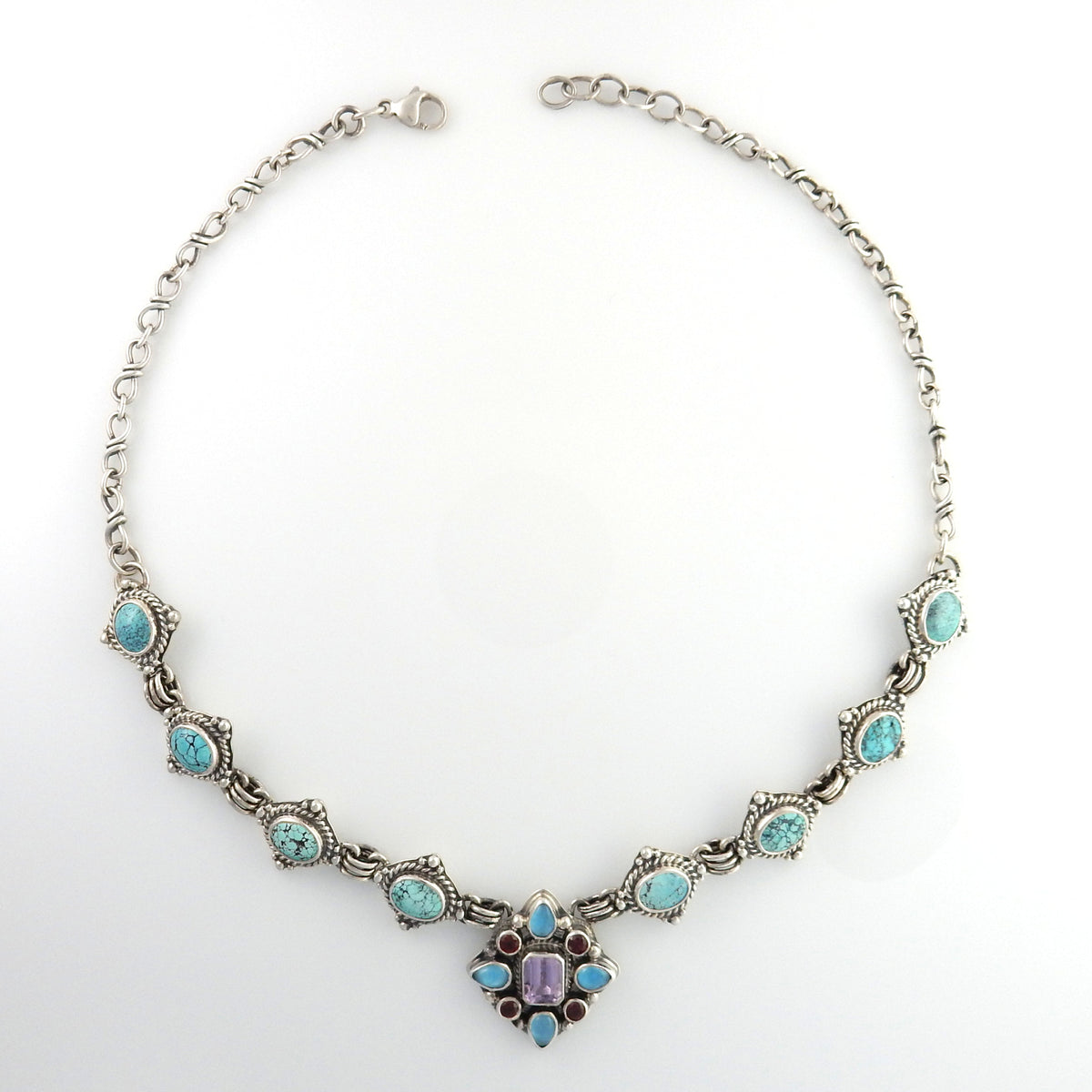 18" Inch Handmade Sterling Silver Multi stone Adjustable Necklace - DeSantis