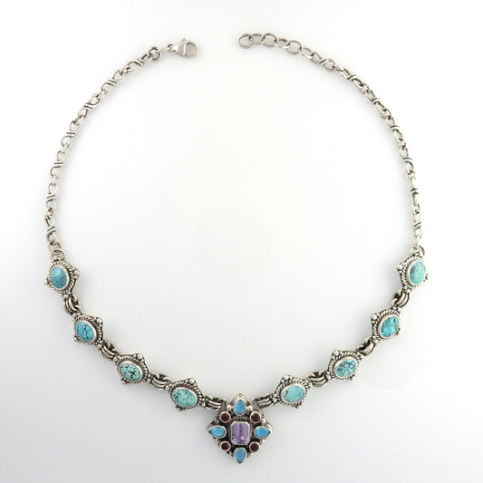 18" Inch Handmade Sterling Silver Multi stone Adjustable Necklace - DeSantis