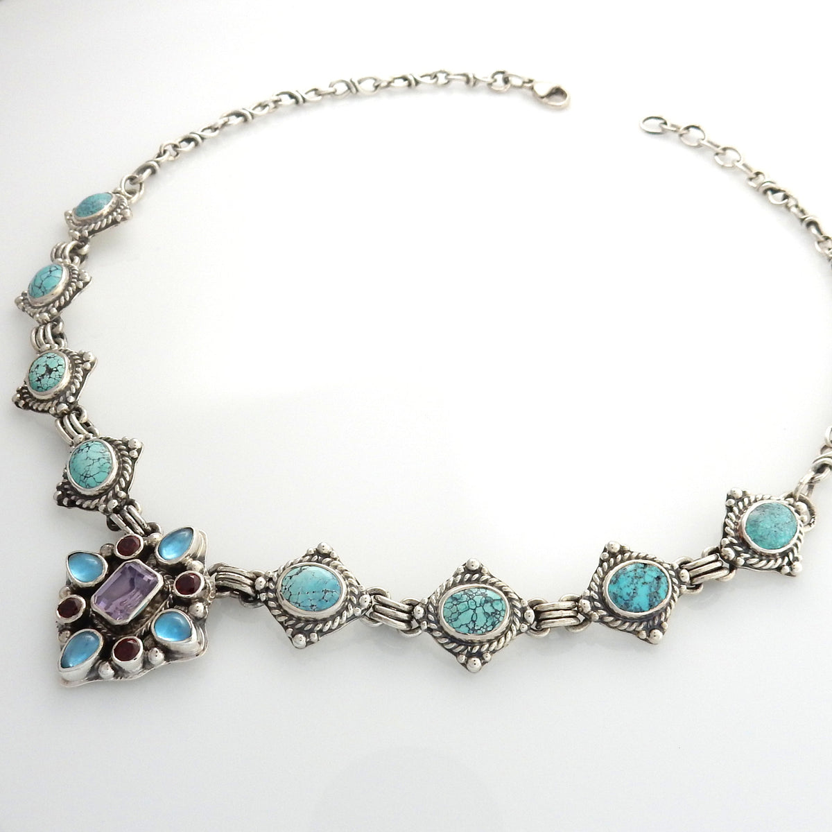 18" Inch Handmade Sterling Silver Multi stone Adjustable Necklace - DeSantis