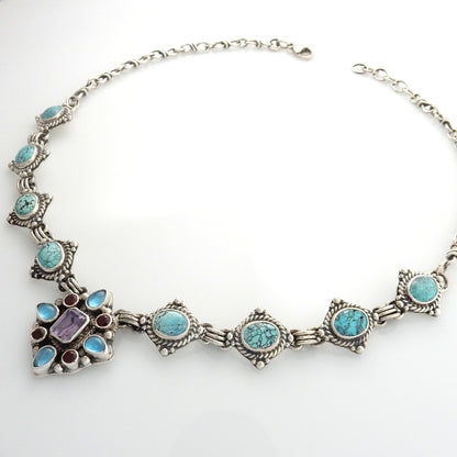 18" Inch Handmade Sterling Silver Multi stone Adjustable Necklace - DeSantis