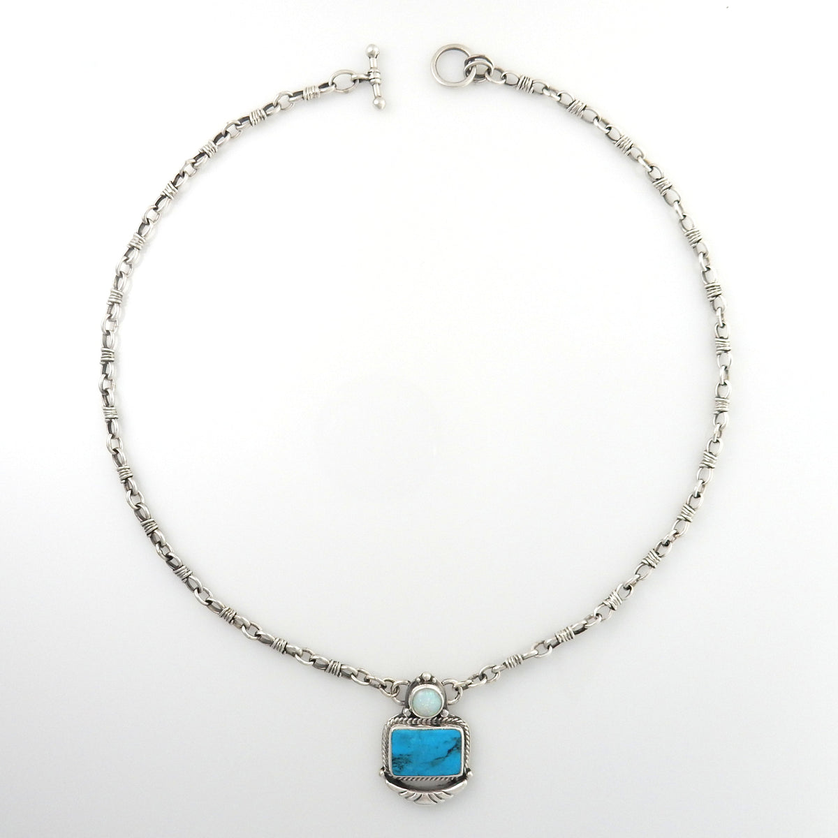 18" Inch Handmade Sterling Silver Turquoise Opal Necklace - DeSantis