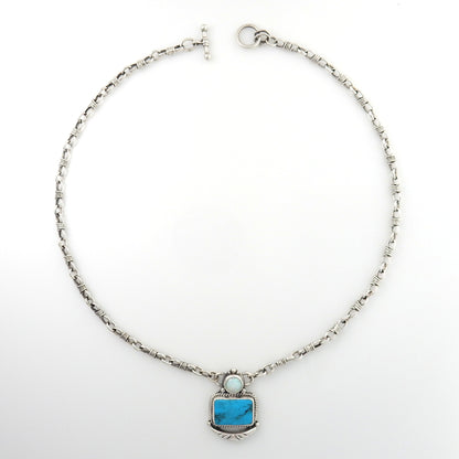 18" Inch Handmade Sterling Silver Turquoise Opal Necklace - DeSantis