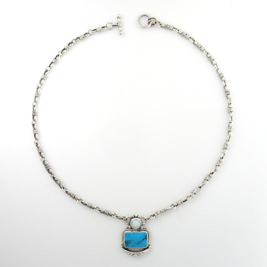 18" Inch Handmade Sterling Silver Turquoise Opal Necklace - DeSantis