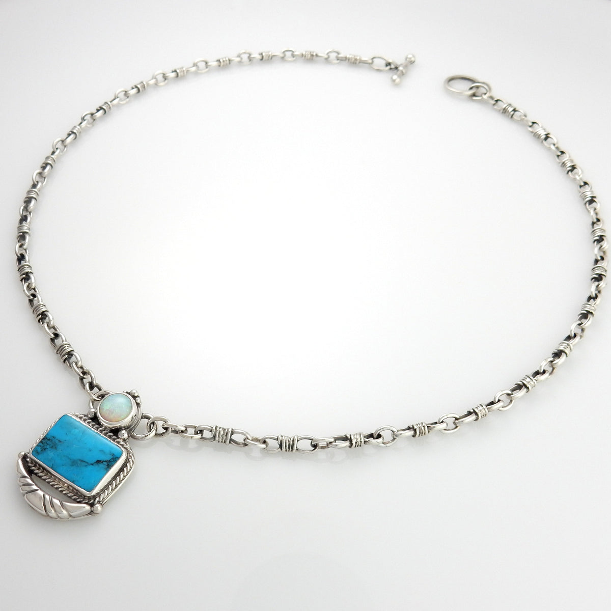 18" Inch Handmade Sterling Silver Turquoise Opal Necklace - DeSantis