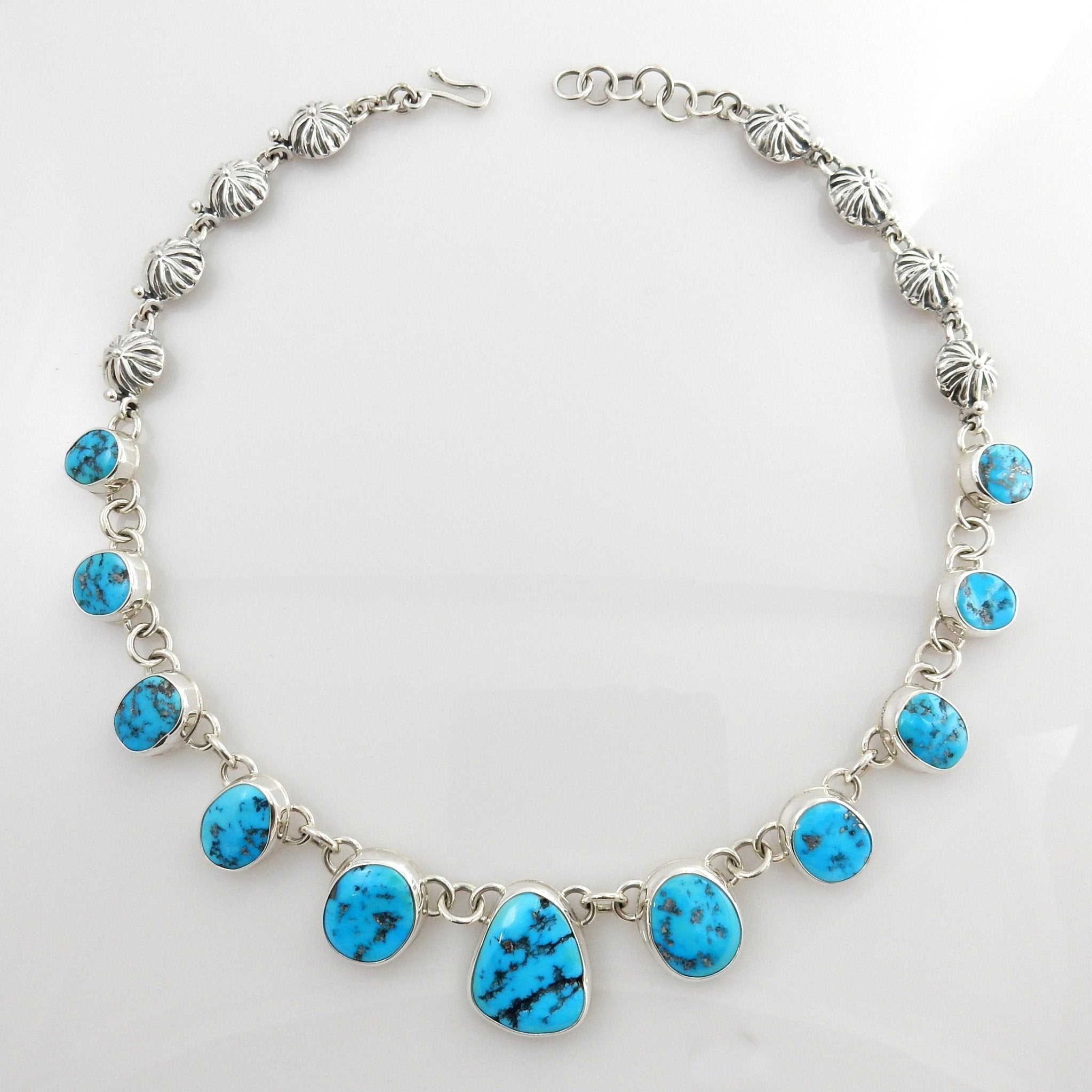 19" Inch Handmade Sterling Silver Blue Turquoise Adjustable Necklace - DeSantis