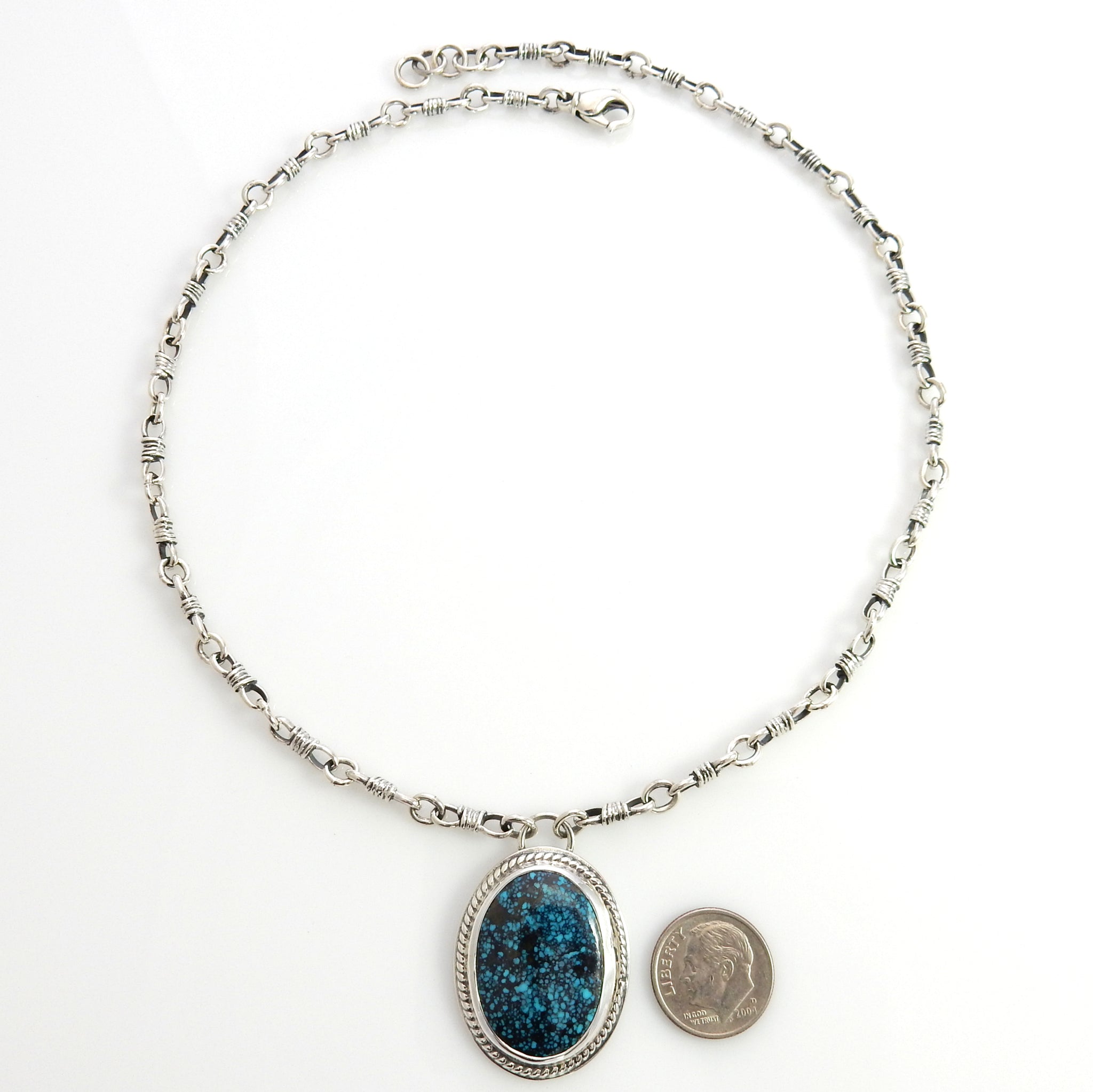 Beautiful 18" Inch Handmade Sterling Silver Blue Turquoise Adjustable Necklace