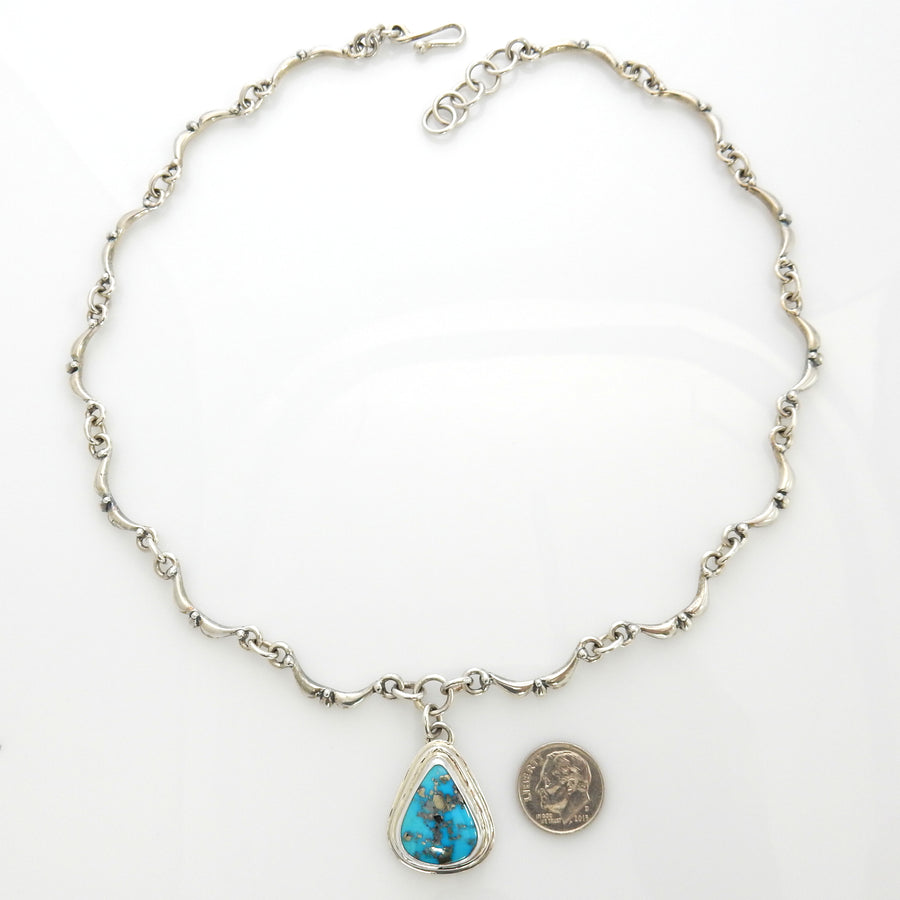 Beautiful Adjustable 19.5" Inch Handmade Sterling Silver Blue Kingman Turquoise Necklace