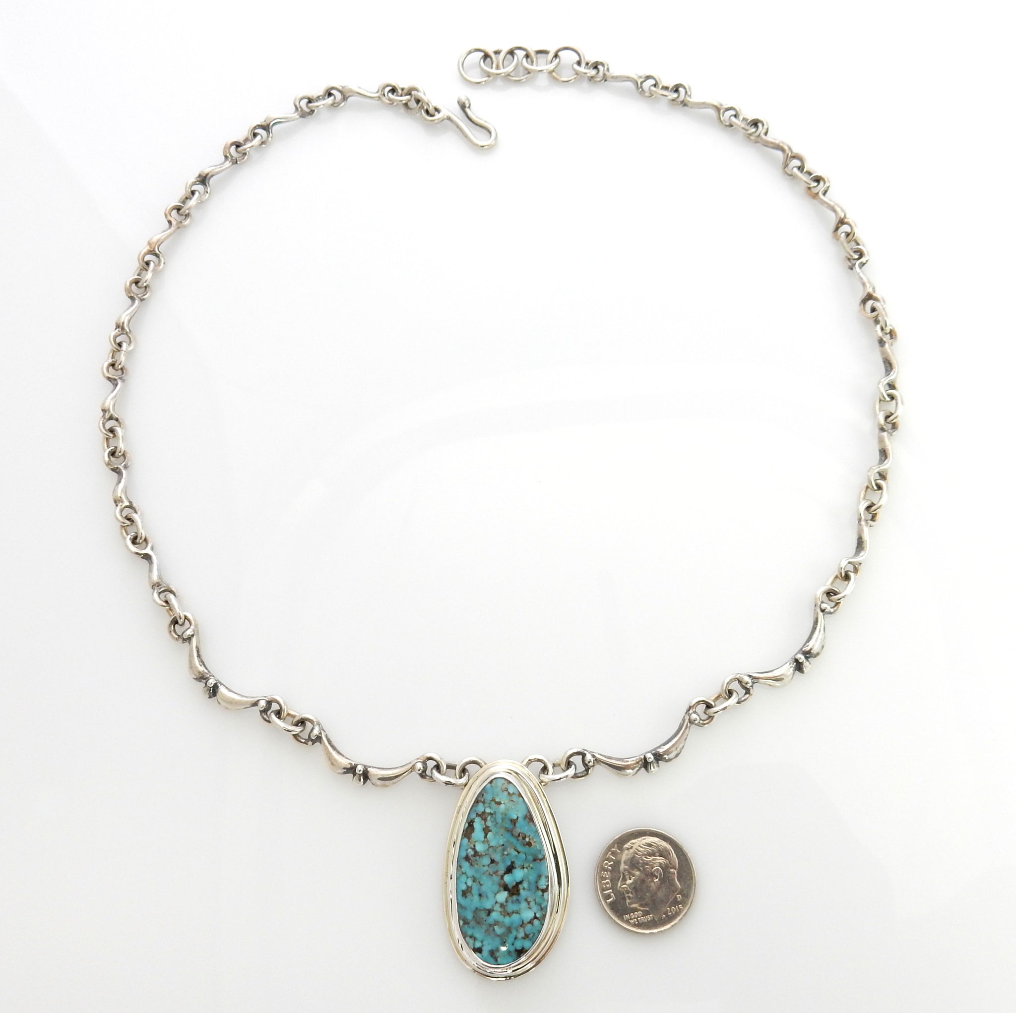 Beautiful Adjustable 19.5" Inch Handmade Sterling Silver Blue Natural Turquoise Necklace