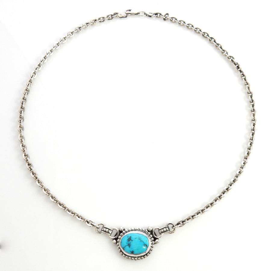 Beautiful 19 1/2" Inch Handmade Sterling Silver Blue Kingman Turquoise Necklace