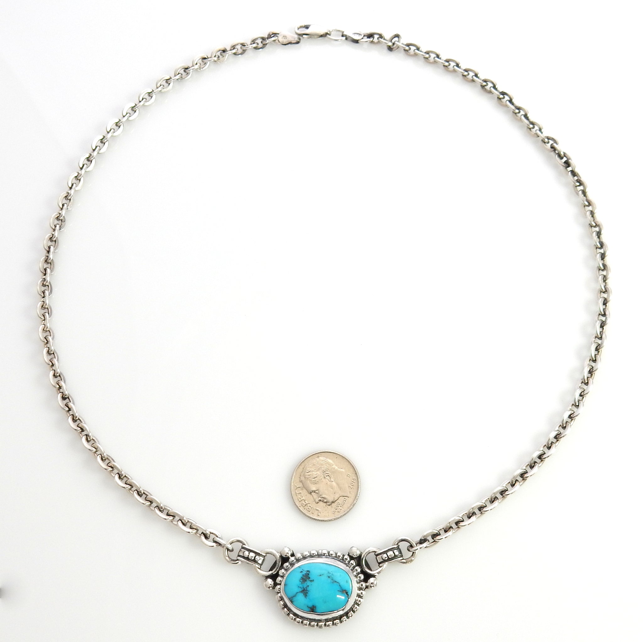 Beautiful 19 1/2" Inch Handmade Sterling Silver Blue Kingman Turquoise Necklace