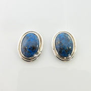 Sterling Silver Denim Lapis Oval Post Earrings