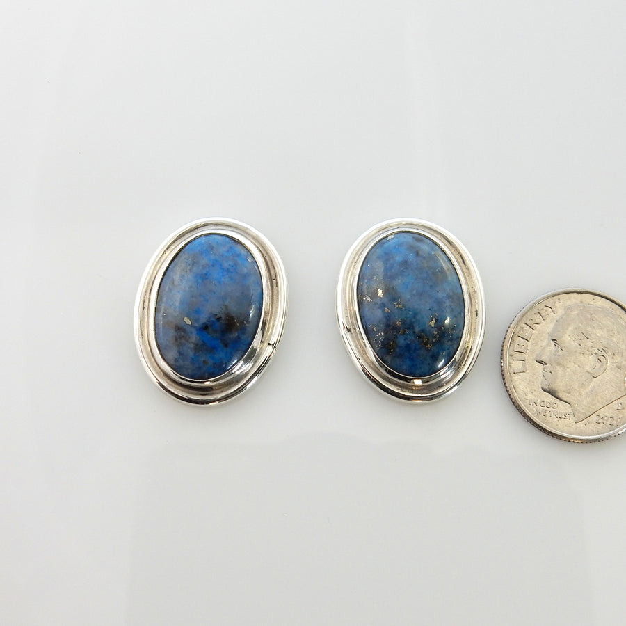 Sterling Silver Denim Lapis Oval Post Earrings