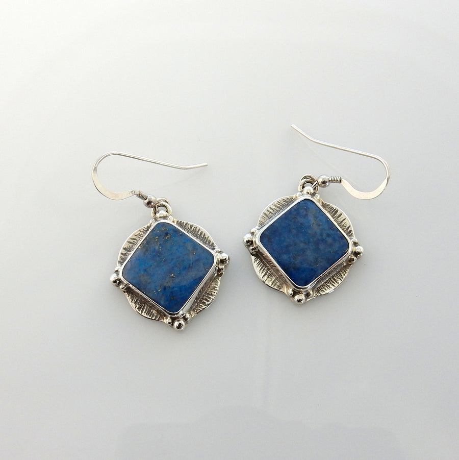 Sterling Silver Denim Lapis Dangle Earrings