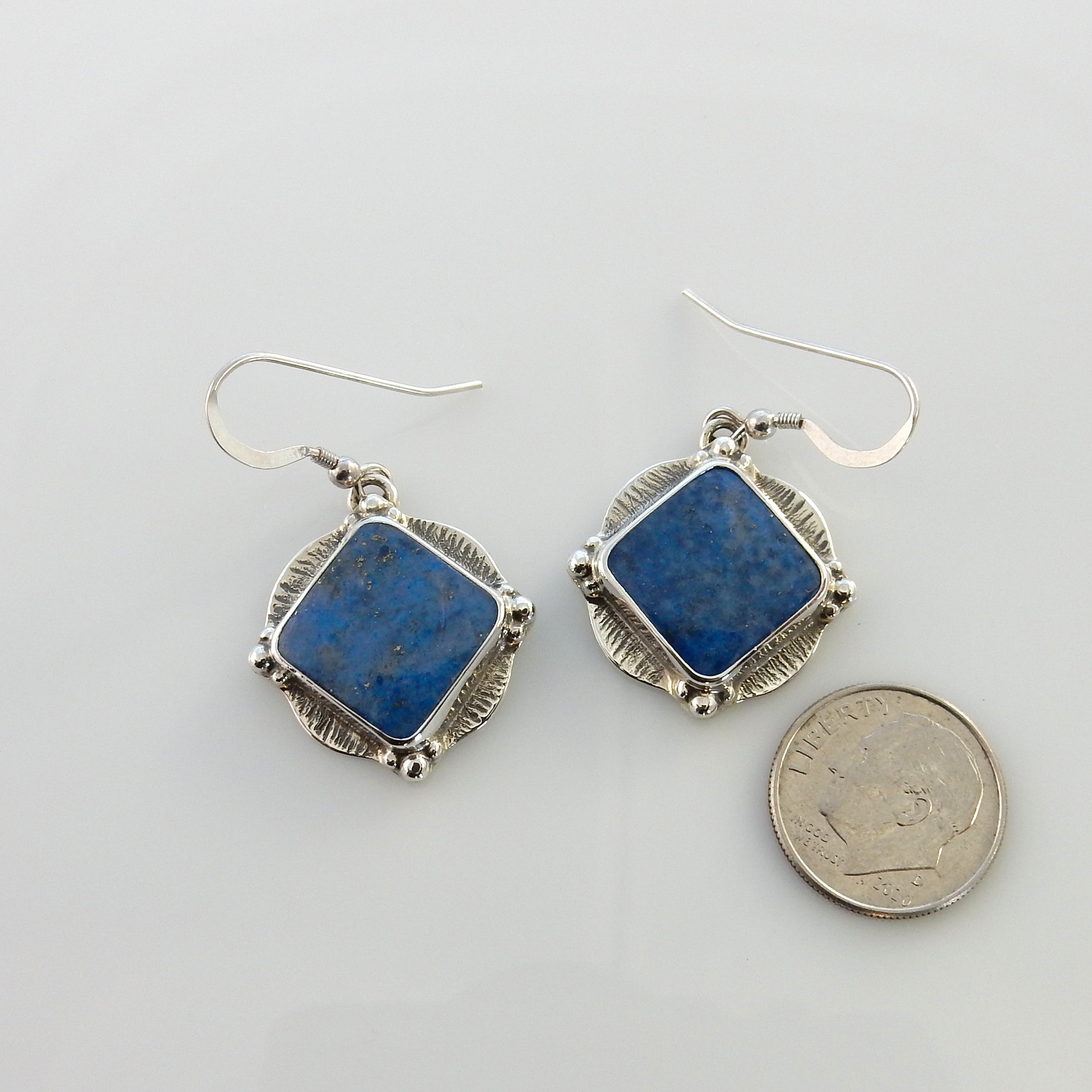 Sterling Silver Denim Lapis Dangle Earrings