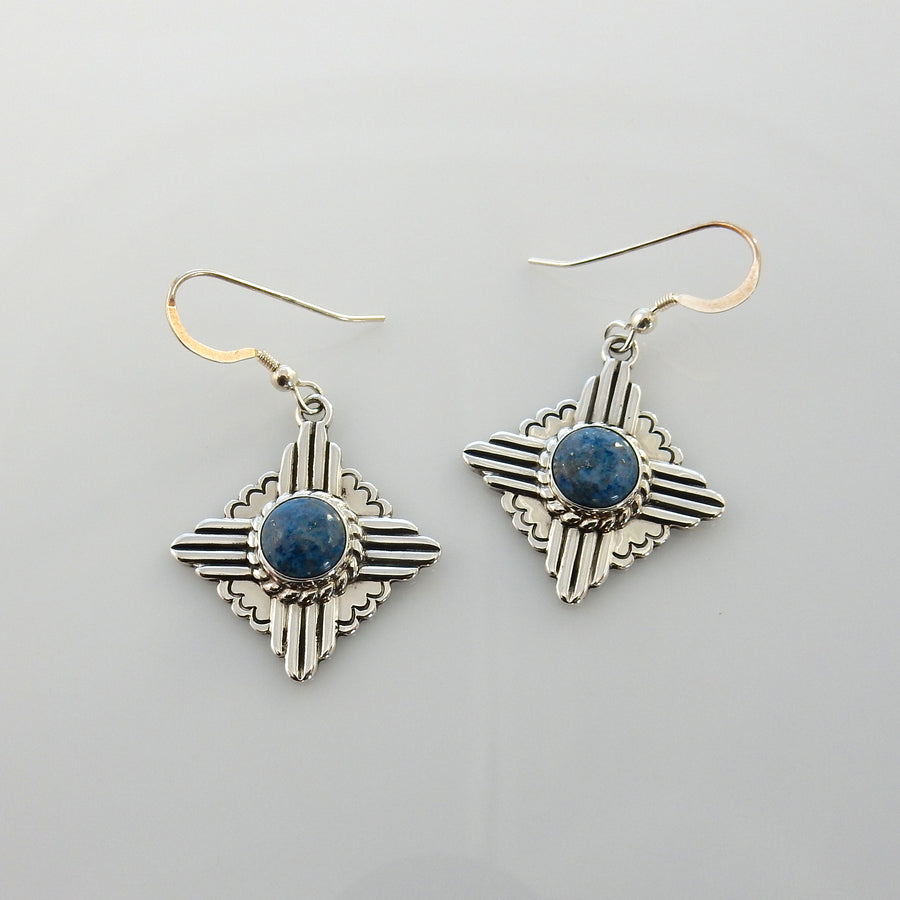 Sterling Silver Denim Lapis Zia Dangle Earrings