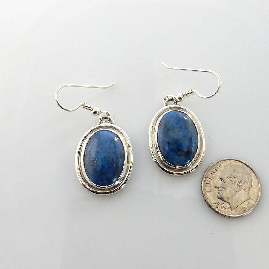 Sterling Silver Denim Lapis Dangle Oval Earrings